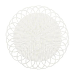Luxury white faux rattan Alfresco placemat with scalloped edges by Kim Seybert