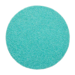 Turquoise placemat with translucent vermicelli beading by Kim Seybert.