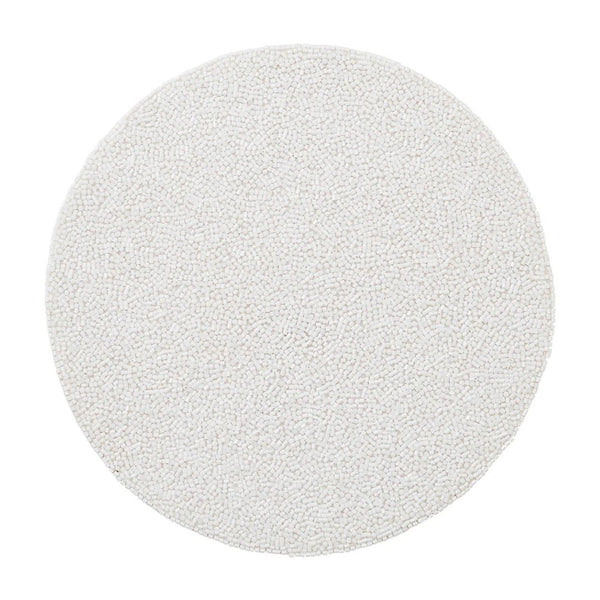 Luxury white beaded Perennial placemat with vermicelli pattern by Kim Seybert.