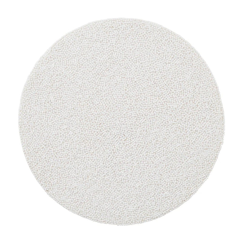 Luxury white beaded Perennial placemat with vermicelli pattern by Kim Seybert.