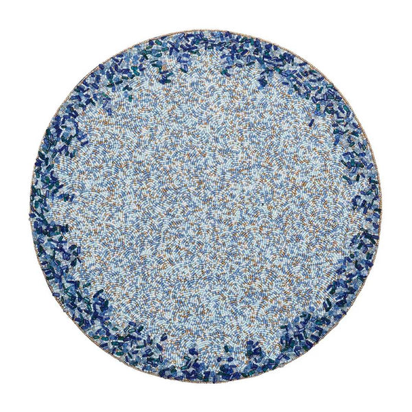 Lagoon Placemat hand-beaded in navy and blue tones by Kim Seybert.
