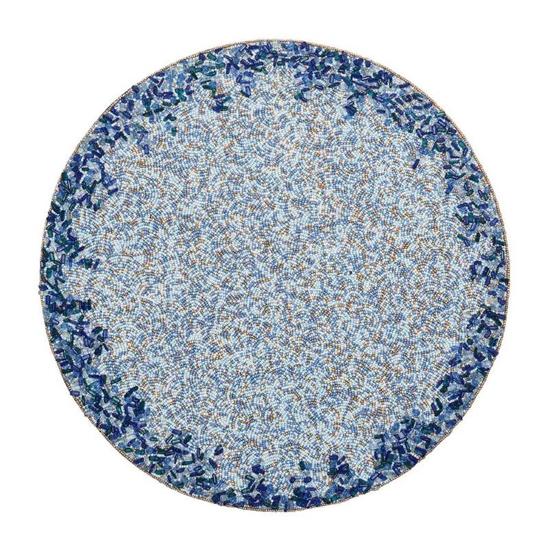 Lagoon Placemat hand-beaded in navy and blue tones by Kim Seybert.