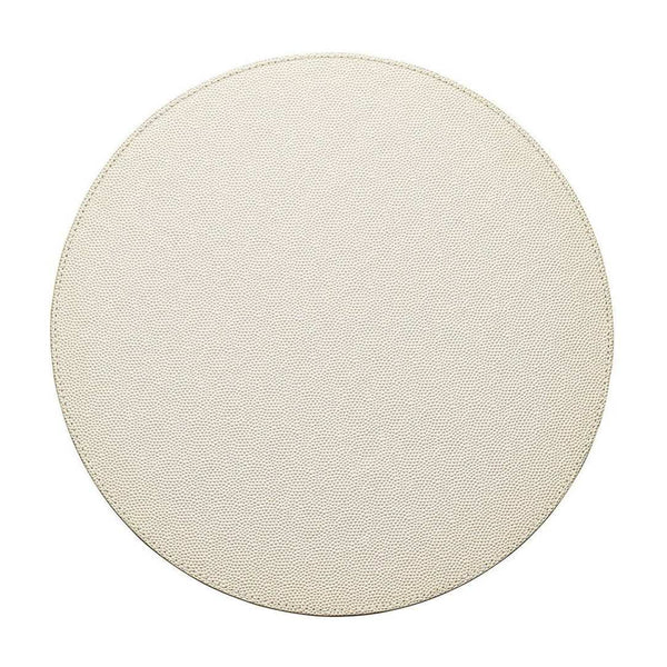 Pearl faux shagreen round placemat with refined texture by Kim Seybert.
