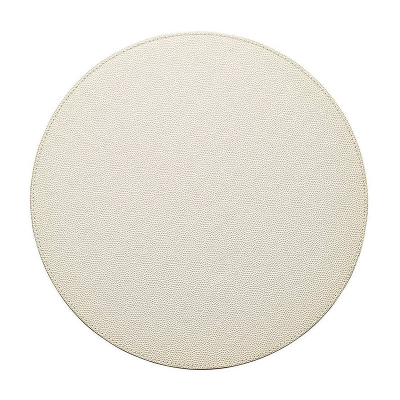Pearl faux shagreen round placemat with refined texture by Kim Seybert.