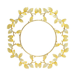 Gold and silver enamel charger with leaf motif by Kim Seybert luxury tableware.