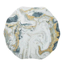 Kim Seybert Cosmos placemat with ivory, gold, and silver marbled design.