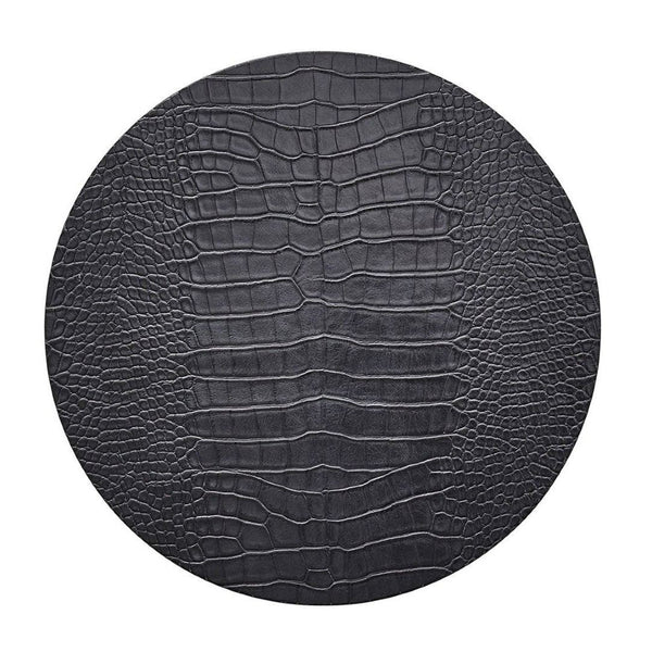 Charcoal black Croco placemat with embossed faux leather texture by Kim Seybert.