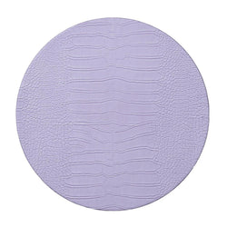 Lilac faux croco round placemats by Kim Seybert, luxury tableware.