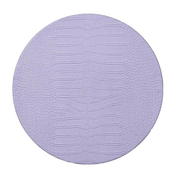 Lilac faux croco round placemats by Kim Seybert, luxury tableware.