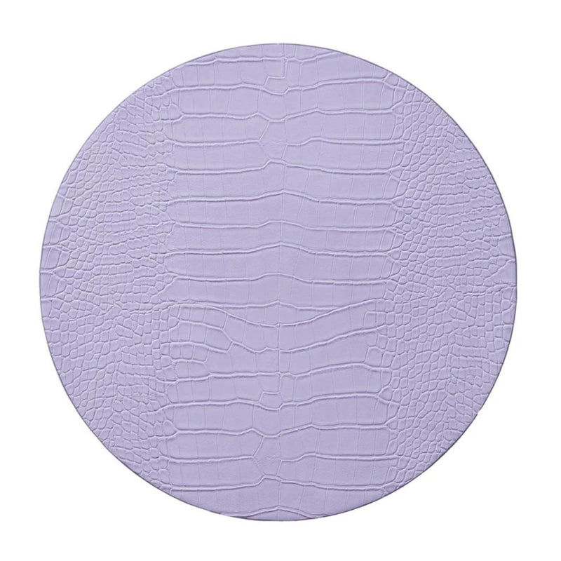 Lilac faux croco round placemats by Kim Seybert, luxury tableware.