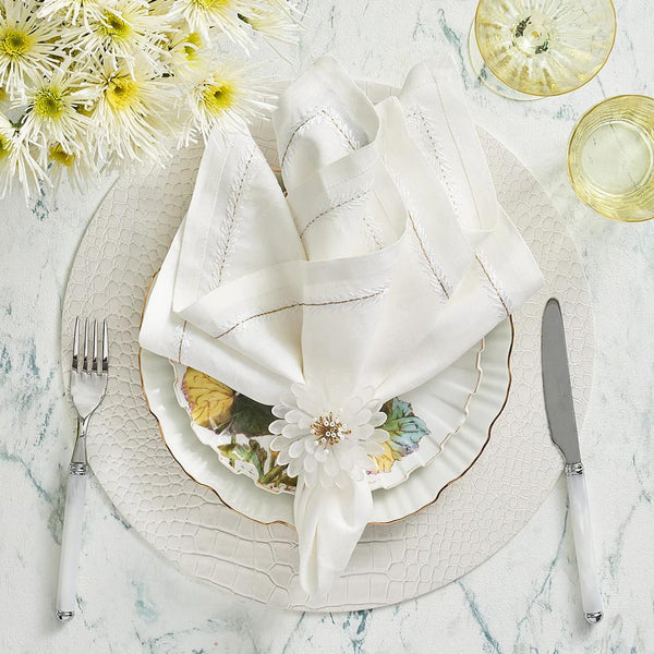 White croco placemat with embossed texture by Kim Seybert styled with white napkin