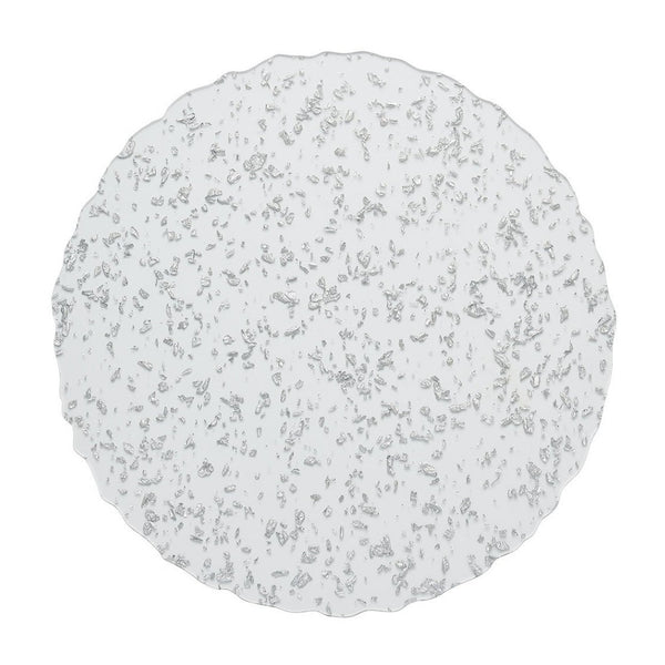 Clear acrylic placemat with silver flecks and wavy edge by Kim Seybert.