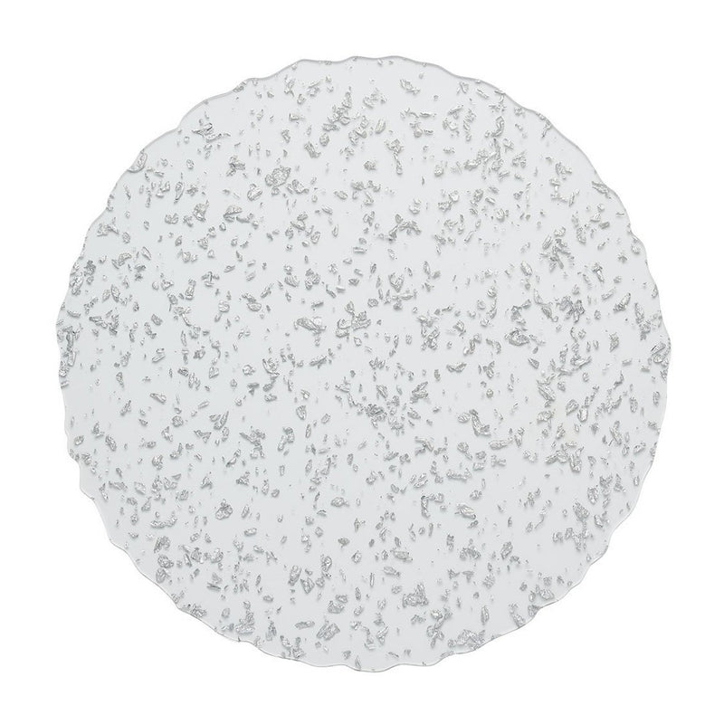 Clear acrylic placemat with silver flecks and wavy edge by Kim Seybert.