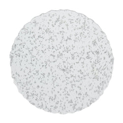 Clear acrylic placemat with silver flecks and wavy edge by Kim Seybert.