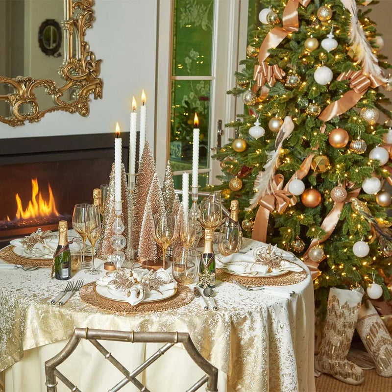 Kim Seybert Ray placemat in gold and crystal sequins pn Christmas luxury table setting.