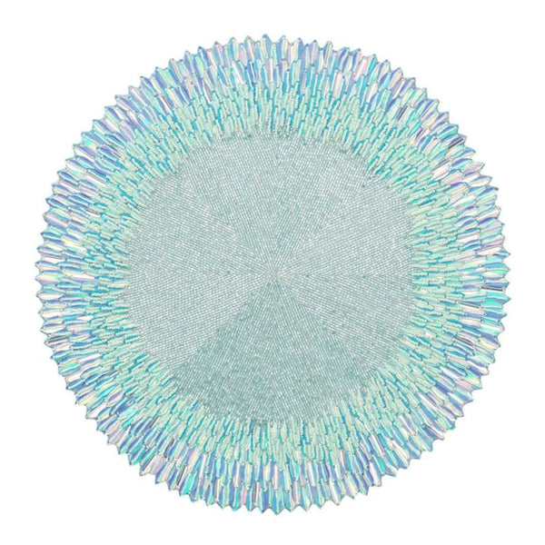 Periwinkle and seafoam beaded ombre placemat with radiant sequins by Kim Seybert.