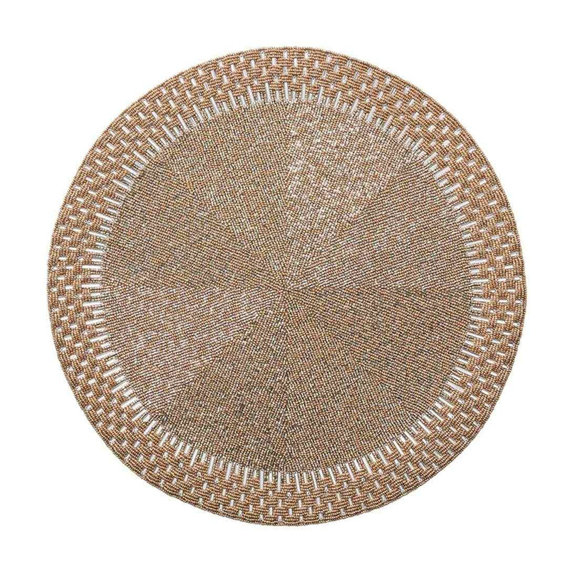 Luxury round placemat in gold and silver beadwork.