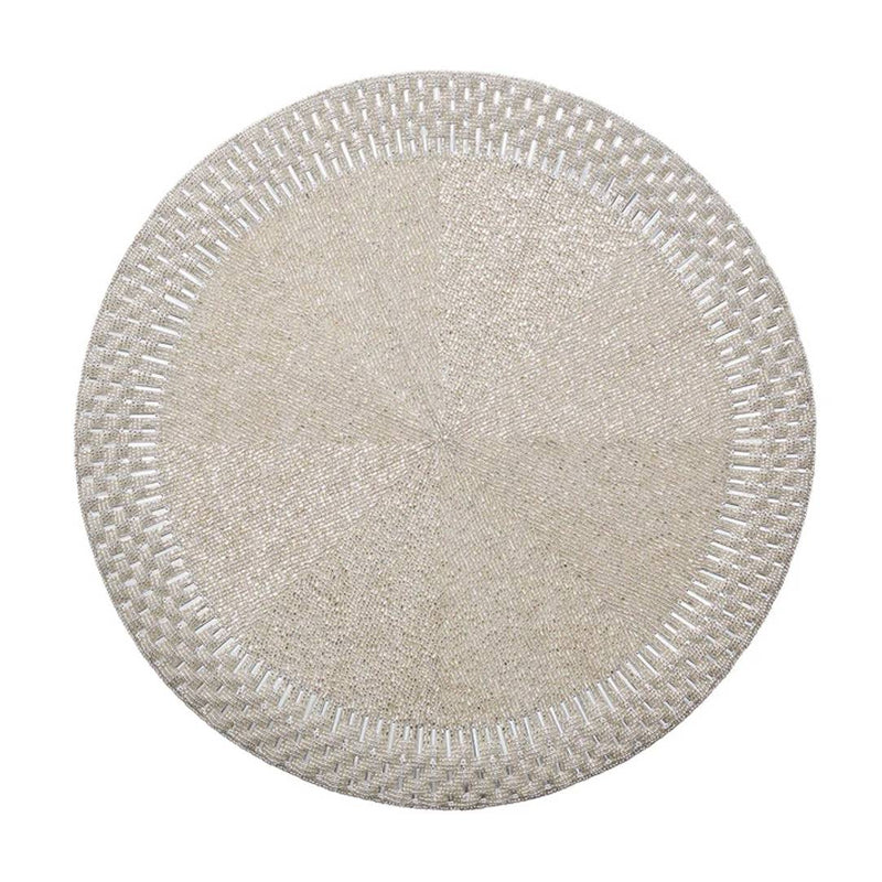 Palisade beaded placemat and crystal beaded border in silver by Kim Seybert.