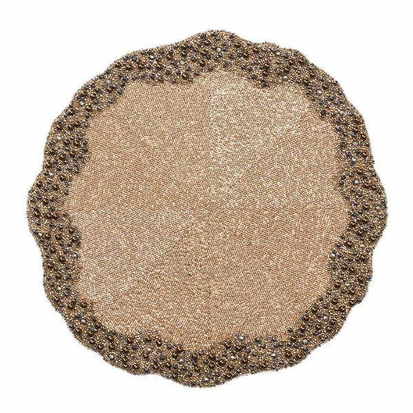 Kim Seybert Enigma placemat in gold and gunmetal beads.