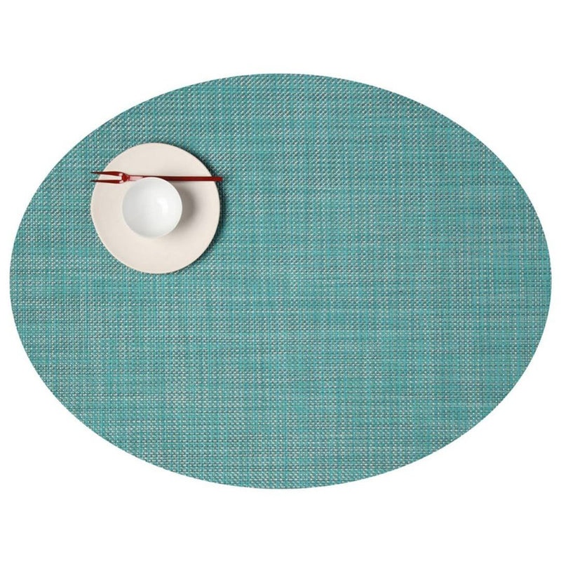 Oval turquoise Mini Basketweave placemat by Chilewich.