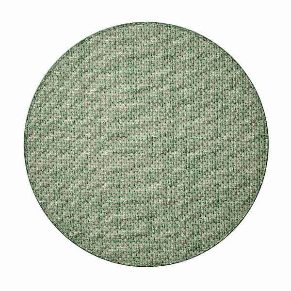 Green basket-weave placemat with layered tones on white background.