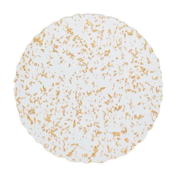 Clear acrylic placemat with gold flecks and wavy edge by Kim Seybert.