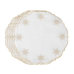 White cotton placemat with gold star embroidery by Roseberry Home luxury tableware.
