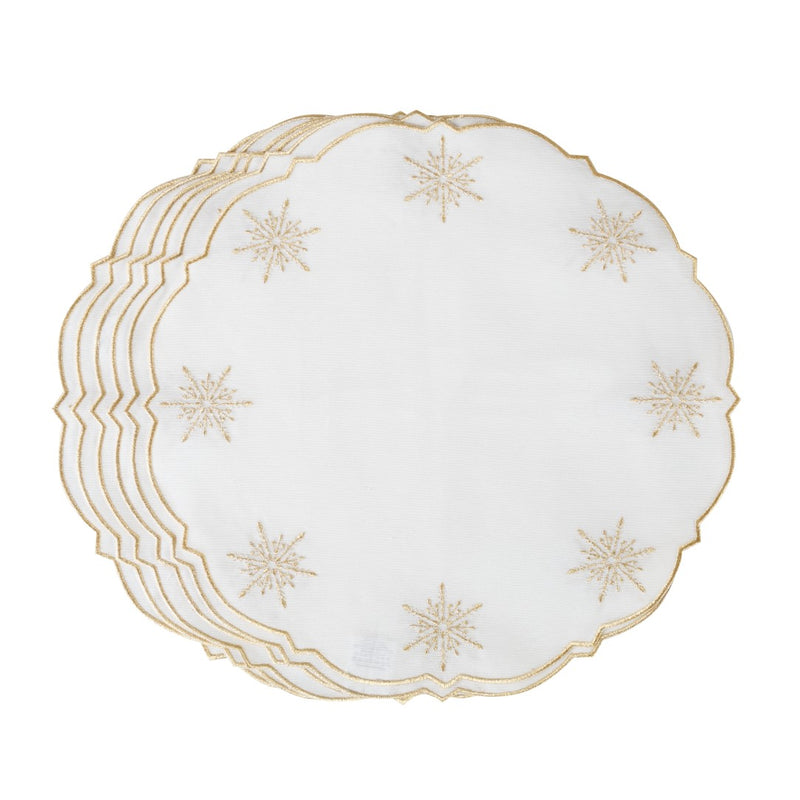 White cotton placemat with gold star embroidery by Roseberry Home luxury tableware.