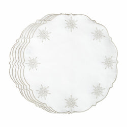Round cotton placemat with silver star embroidery by Roseberry Home luxury tableware.
