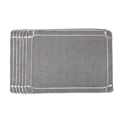 Gray fabric placemat with embroidered dragonfly wings motif by Roseberry Home.