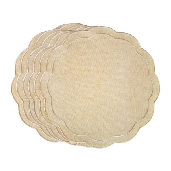 Beige Petali embroidered placemat with petal-shaped edges Roseberry Home.