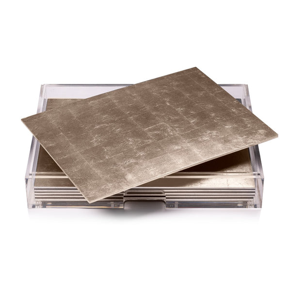Grand Matbox with champagne silver leaf placemats and coasters showing placemats.