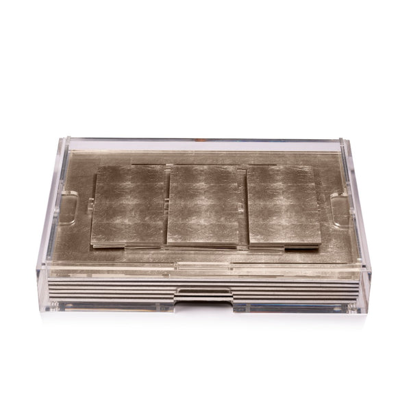 Grand Matbox with champagne silver leaf placemats and coasters by Posh Trading Company.