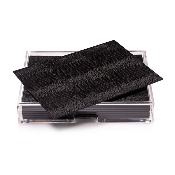 Grand Matbox with black faux python placemats and coasters showing placemats.