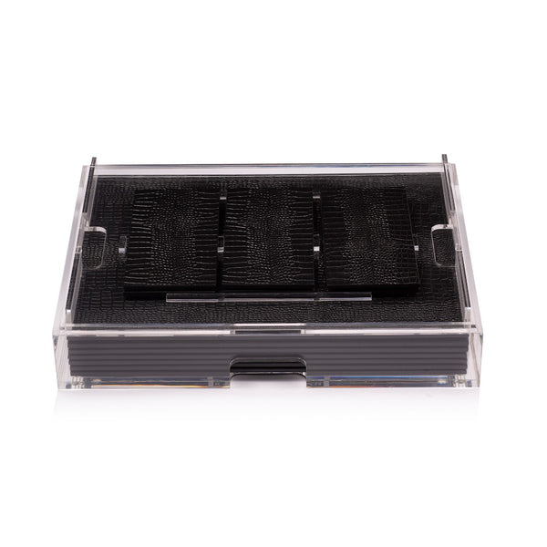 Grand Matbox with black faux python placemats and coasters showing coasters.