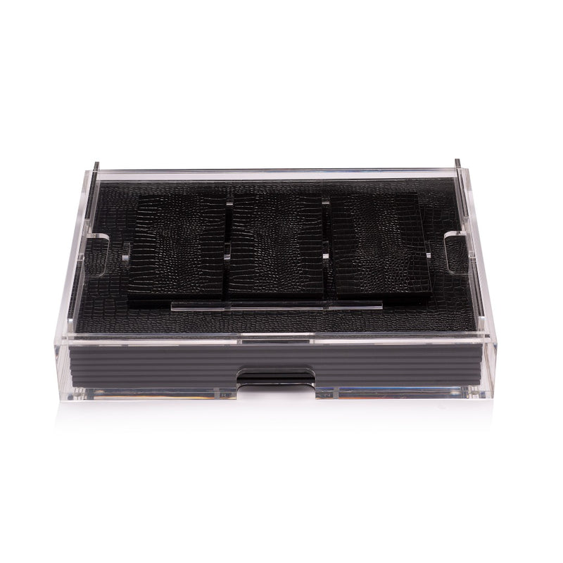 Grand Matbox with black faux python placemats and coasters showing coasters.