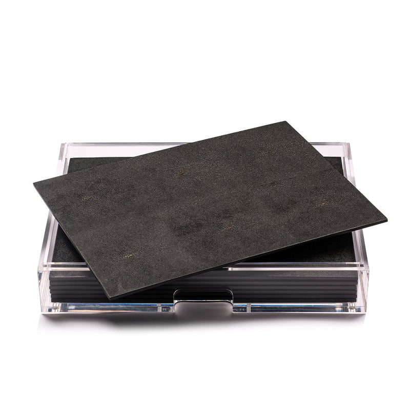 Grand Matbox with chocolate faux shagreen placemats and coasters showing placemats.
