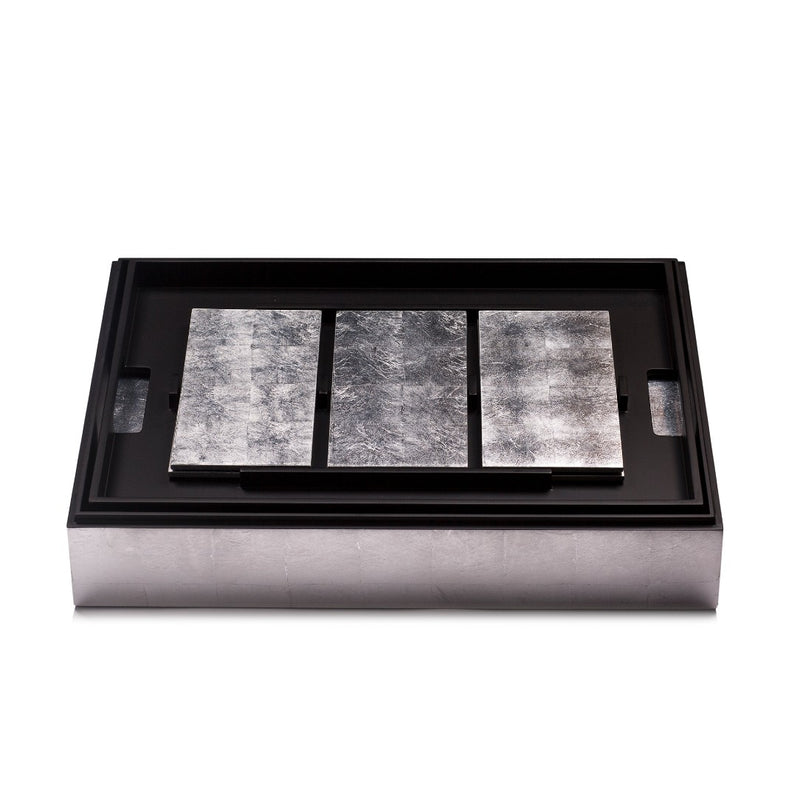 Grand Matbox with silver leaf placemats and coasters by Posh Trading Company.