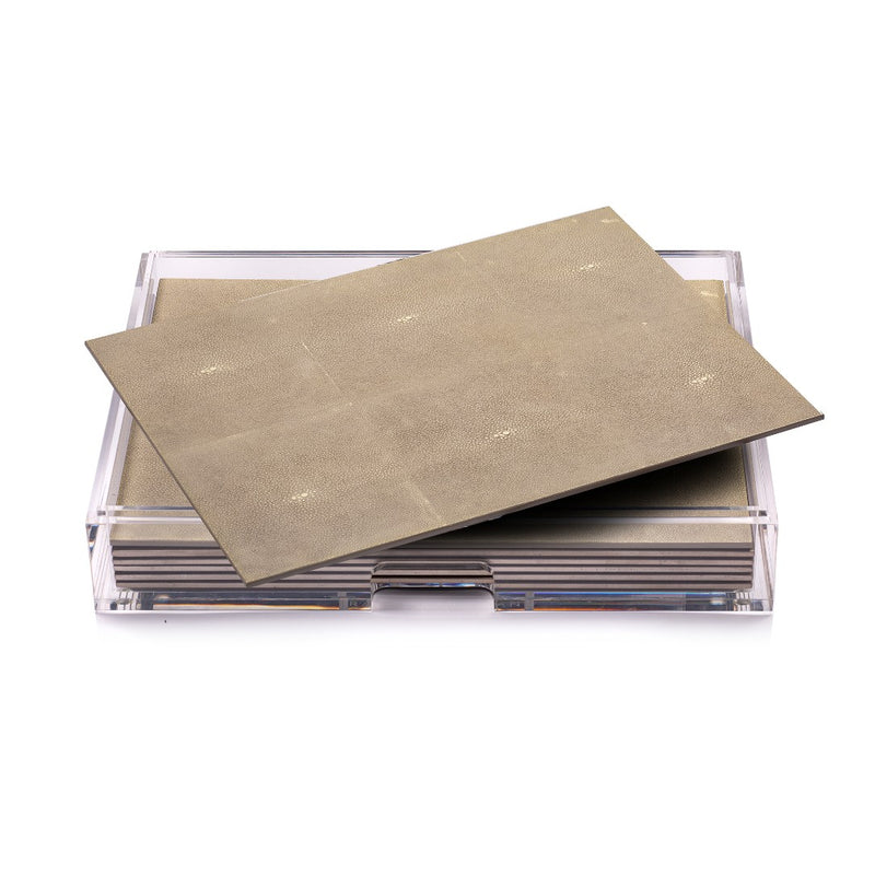Grand Matbox with faux shagreen placemats and coasters in natural finish showing placemats.