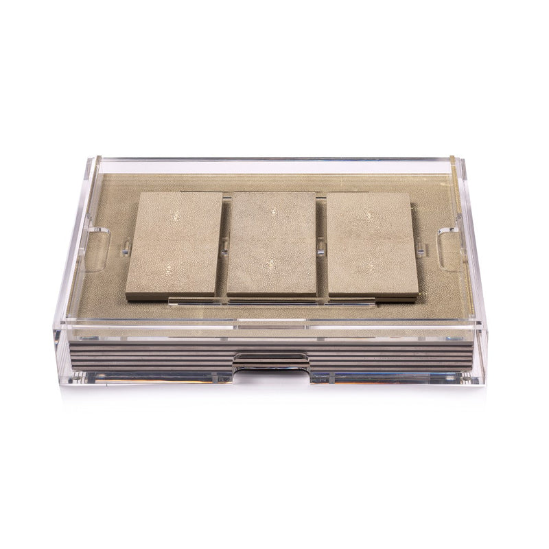 Grand Matbox with faux shagreen placemats and coasters in natural finish by Posh Trading Company. 