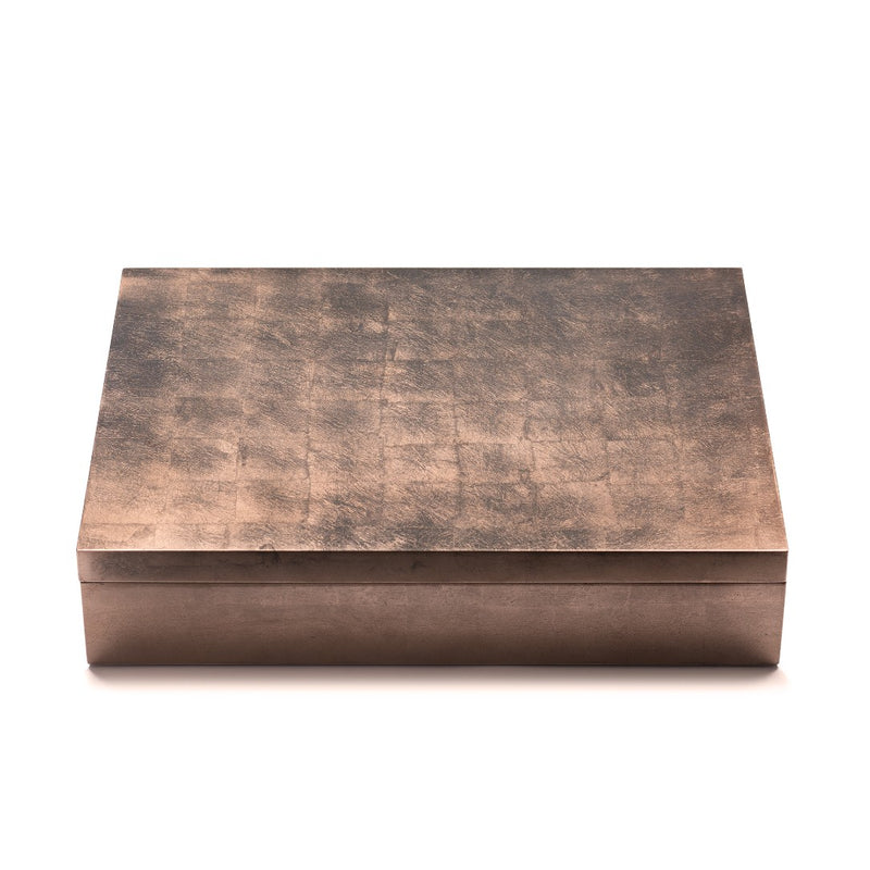 Grand Matbox with taupe silver leaf placemats and coasters closed box.