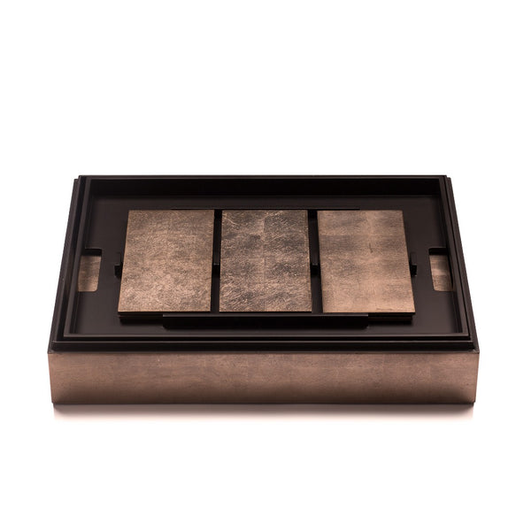 Grand Matbox with taupe silver leaf placemats and coasters by Posh Trading Company.