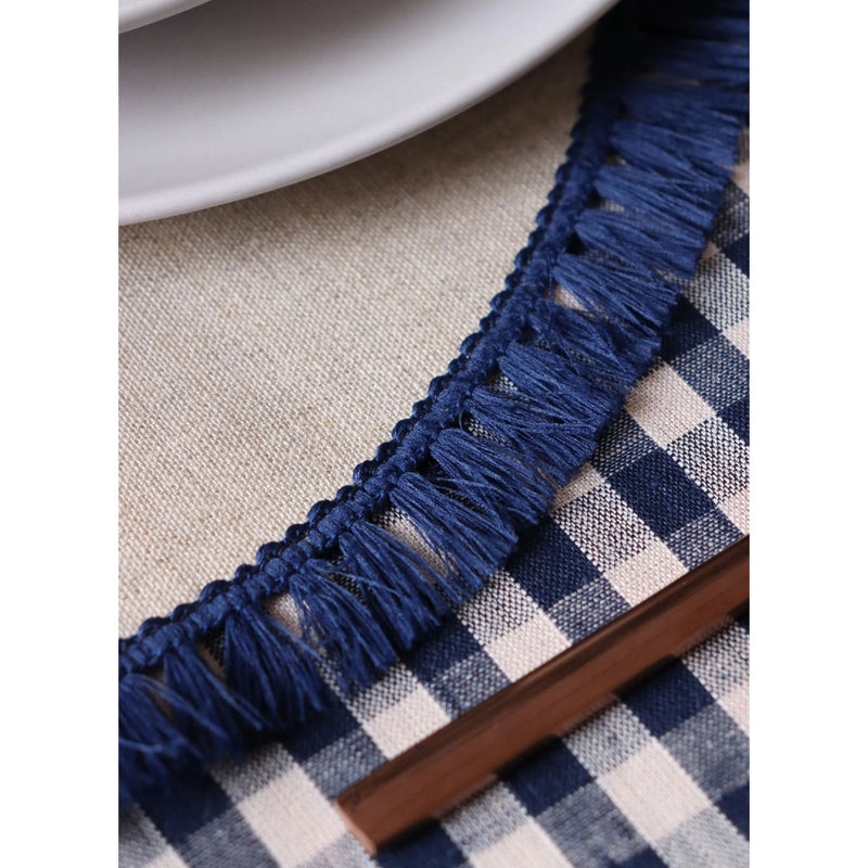 'Quadretto' Collection Blue and Beige Checkered Linen Tablecloth, 140cm X 240cm by Giardino Segreto