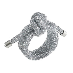Front view of silver Glam Knot napkin ring by Kim Seybert with metallic rope design