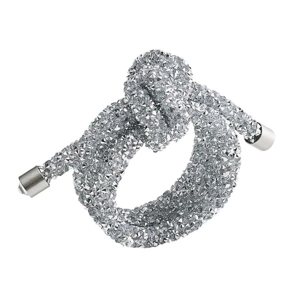 Front view of silver Glam Knot napkin ring by Kim Seybert with metallic rope design