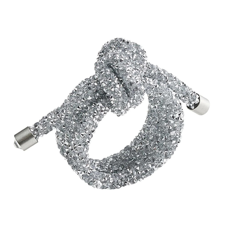Front view of silver Glam Knot napkin ring by Kim Seybert with metallic rope design
