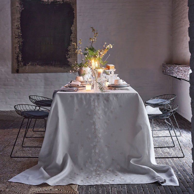 'Ramage' Tablecloth in Silver Grey Linen by Alexandre Turpault