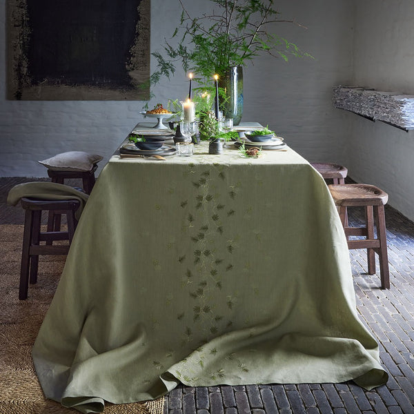 'Ramage' Tablecloth in Kaki Linen by Alexandre Turpault