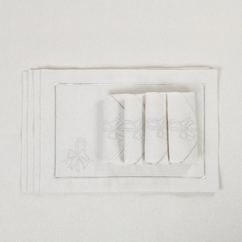 Silverline placemat with stitched border and candy cane design presented with napkins.