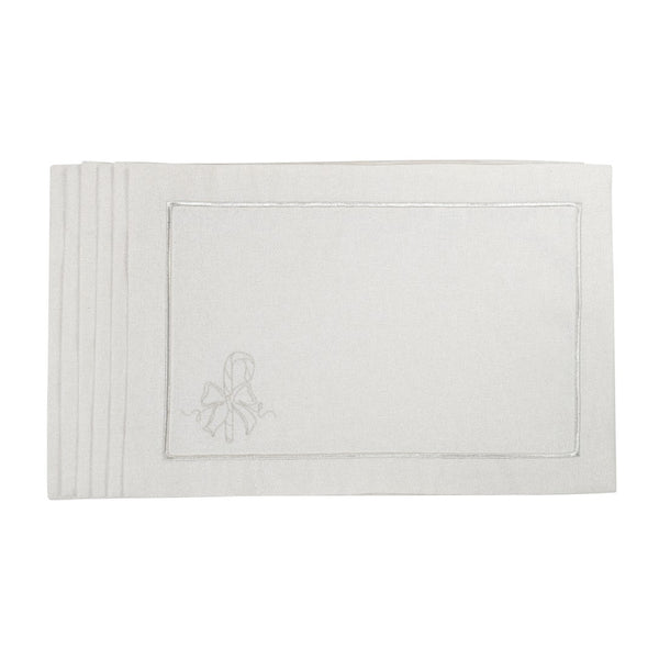 Silverline placemat with stitched border and candy cane design by Roseberry Home.